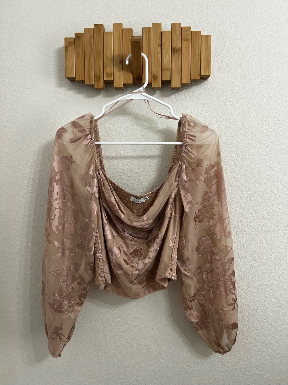 Lush Blush Floral Sheer Drape-Neck Blouse